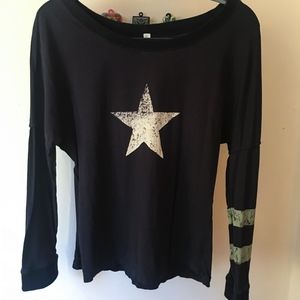 Free People Black Long Sleeve Graphic Tee Shirt